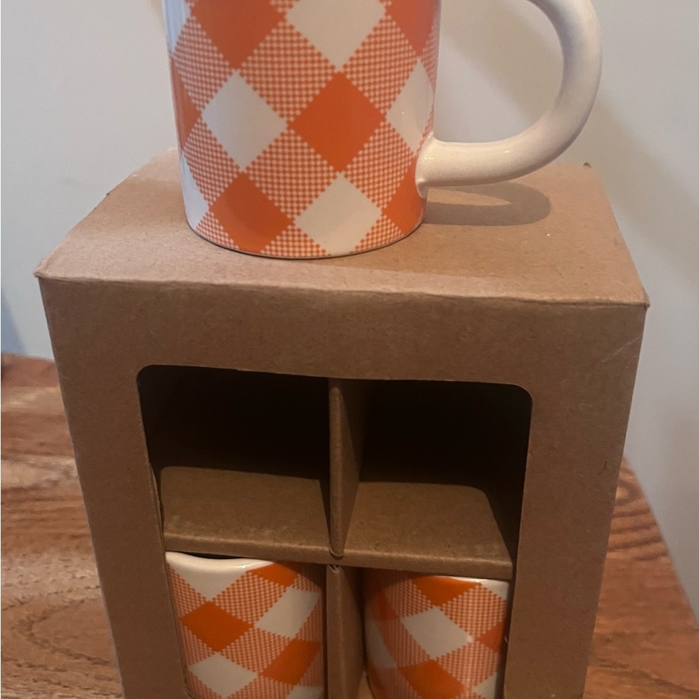 Orange Checkered or Gingham 3- Small Mug Set